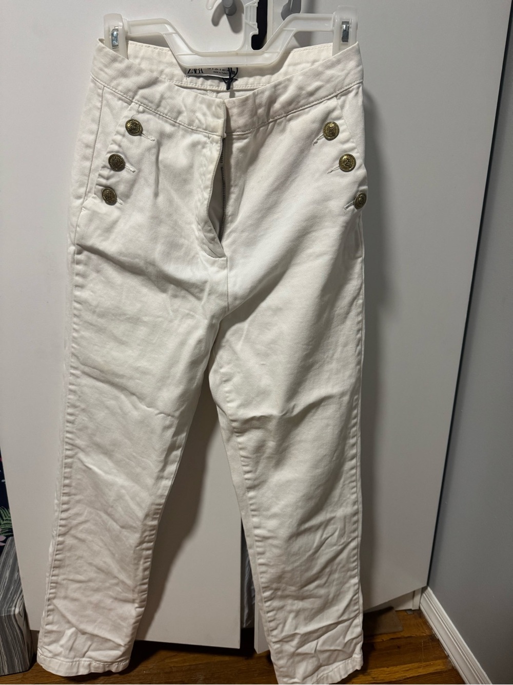 Zara Cream High-Rise Button-Front Pants